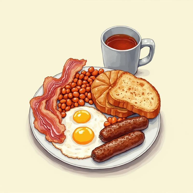 Painted picture of a full breakfast