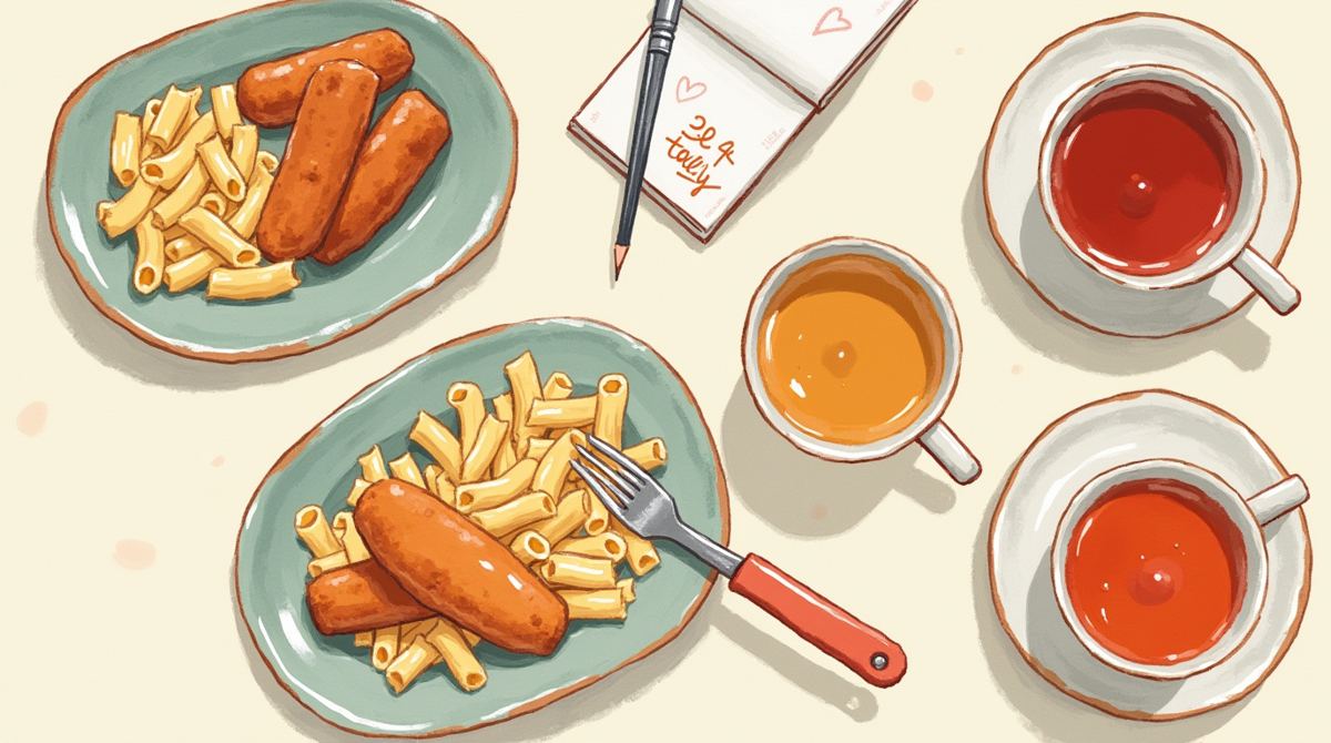 Painted picture of kids' meals and a tally book